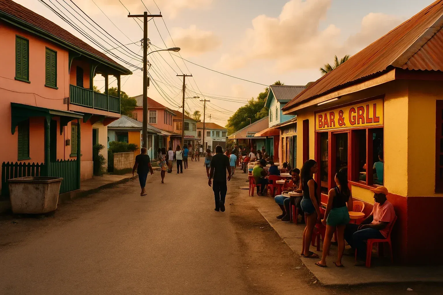 Vibrant street scene in Christ Church, Barbados, showing local shops and pedestrians enjoying the neighborhood